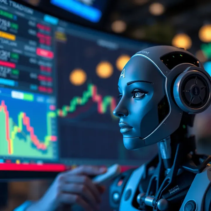 Conceptual graphic showing benefits and risks of AI trading applications for investors