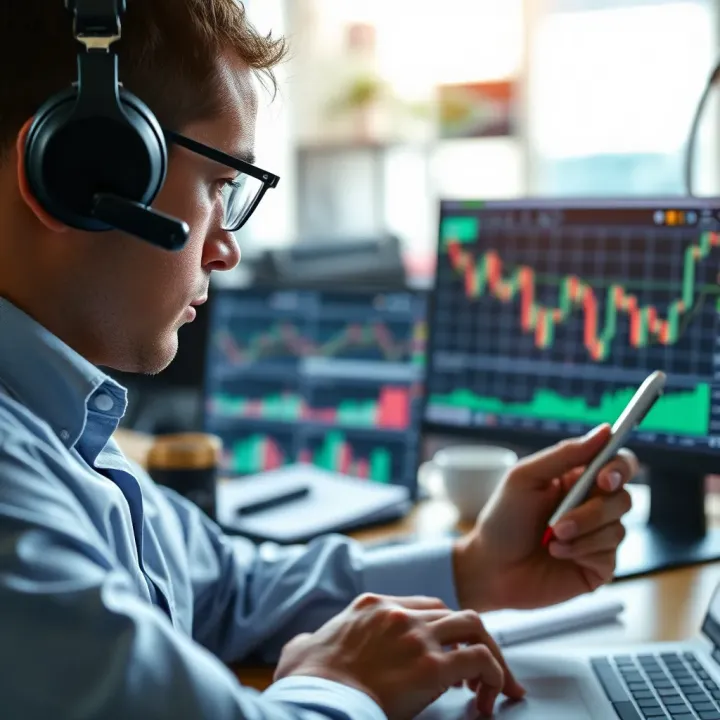 Applying Knowledge from Forex Trading PDF Courses Trader analyzing forex charts with digital notes and strategy icons