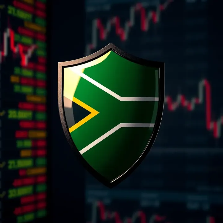 Protective Measures Against Binary Options Scams in South Africa Conceptual graphic of a protective shield with a South African flag against fraudulent online trading activities