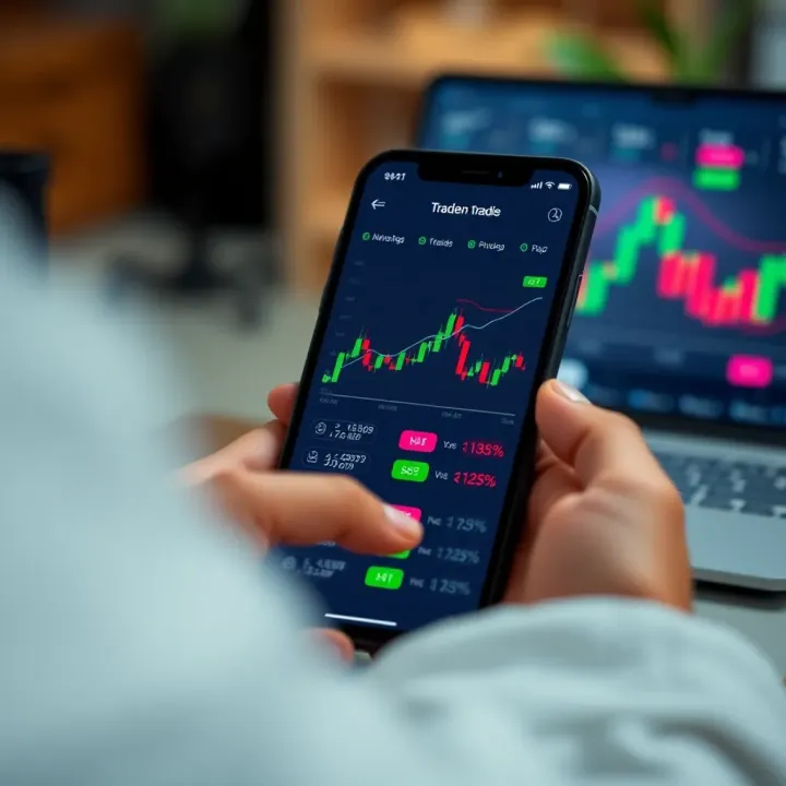 Smartphone displaying a user-friendly trading app interface with charts and buy sell options