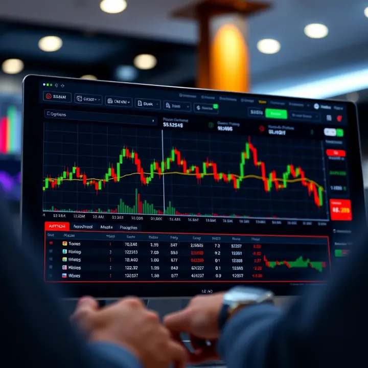 User interface of a binary options trading platform showing a demo account dashboard with charts and trading options