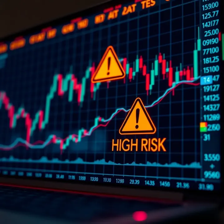 Conceptual illustration showing a financial chart with caution symbols indicating high risk in trading binary options