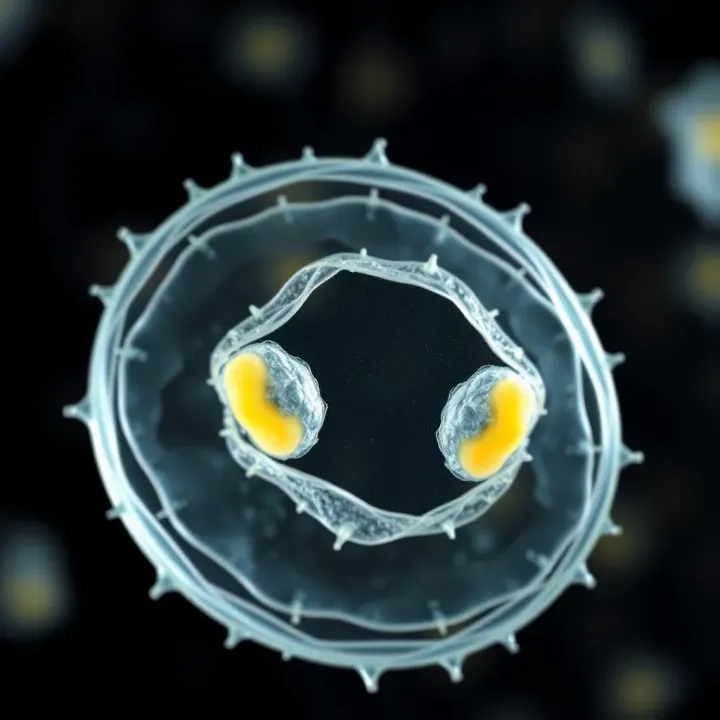Binary Fission and Reproduction in Single-Celled Organisms Graphic showing binary fission occurring in a single-celled organism with two identical daughter cells emerging