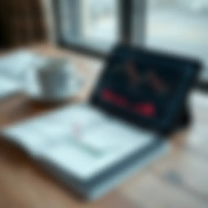 Exploring Forex Trading Concepts Through Free PDF Books Open book with forex trading charts on digital tablet and coffee cup on wooden desk