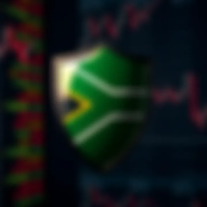 Conceptual graphic of a protective shield with a South African flag against fraudulent online trading activities