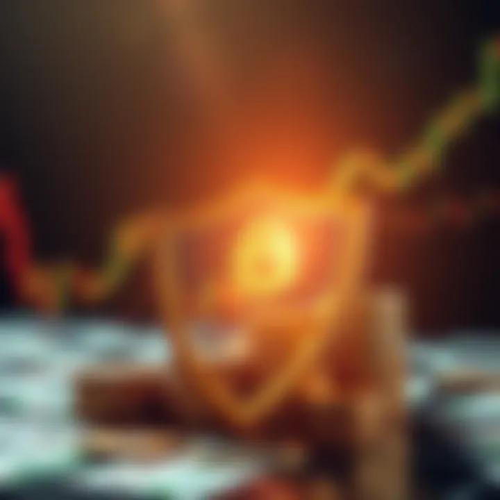 Visual representation of secure financial growth with shield protecting currency symbols and upward chart