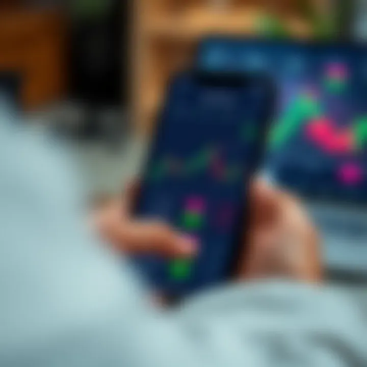 Smartphone displaying a user-friendly trading app interface with charts and buy sell options