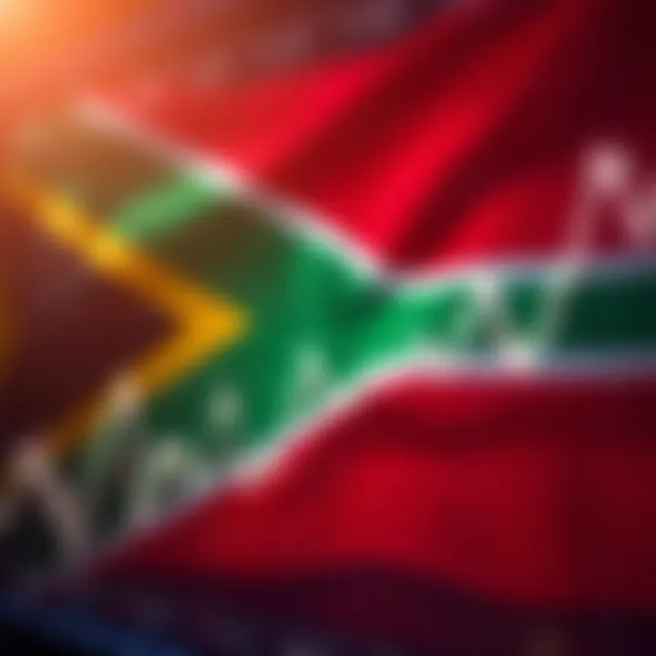 Graph showing currency exchange rates with South African flag background