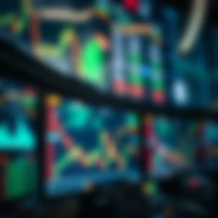 Illustration of forex market trends and currency exchange rates on digital screens