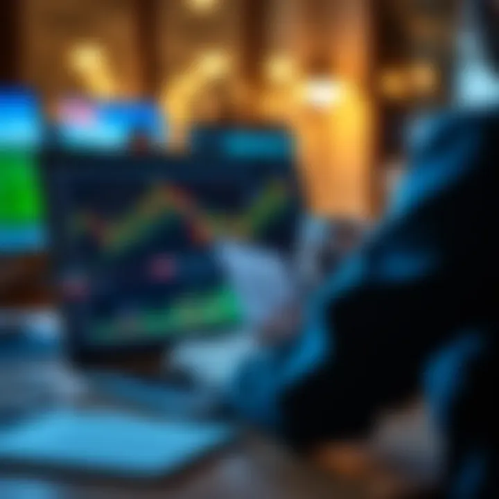 Building Forex Trading Skills Through Free Educational Resources Visual representation of a trader studying forex course materials on a laptop with currency symbols and growth charts