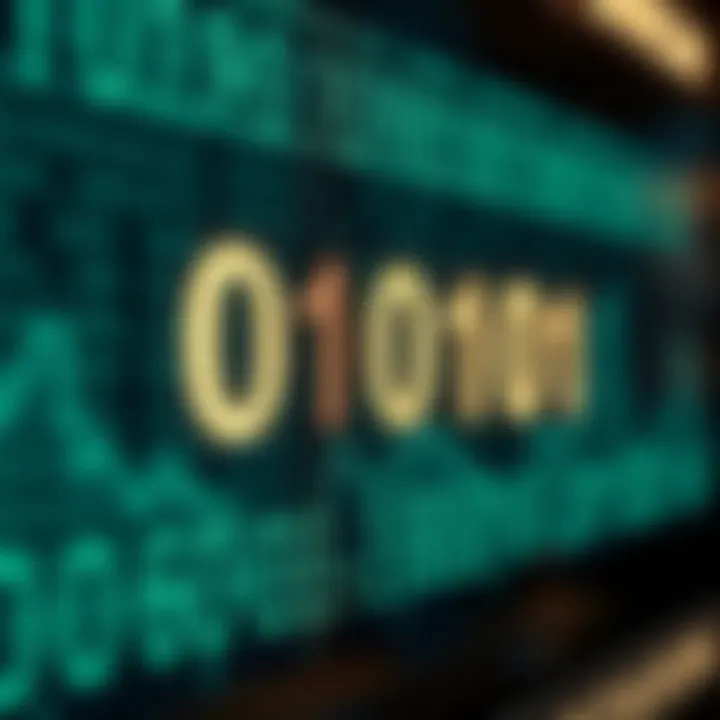 Visual representation of binary digits emerging from a hexadecimal code snippet on a digital interface