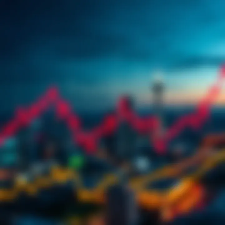 Graph showing fluctuating currency exchange rates with Johannesburg skyline in the background