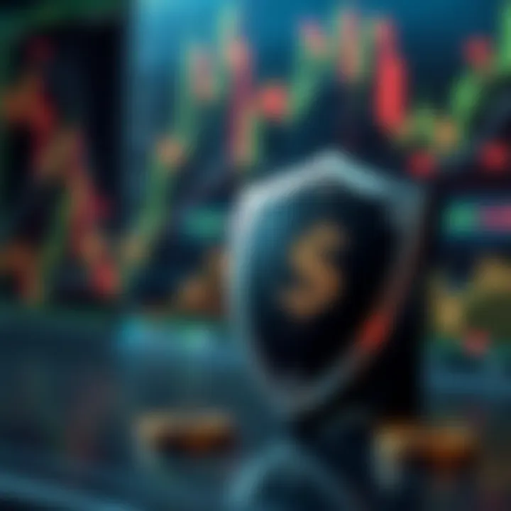 Conceptual representation of risk management in forex trading with shield and currency symbols