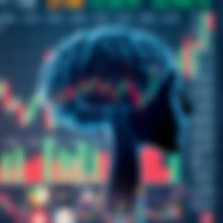 Conceptual illustration of mind and financial charts representing trading psychology