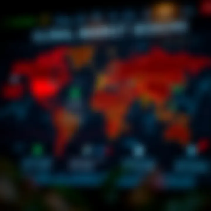 World map highlighting major forex market locations and their respective trading hours