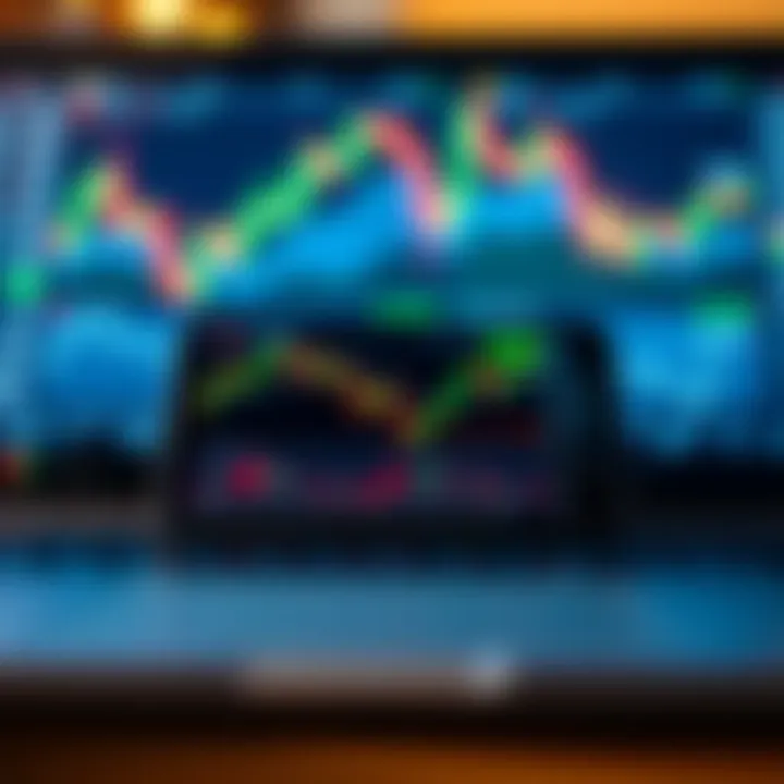 Mobile device displaying forex trading app interface with charts and currency pairs
