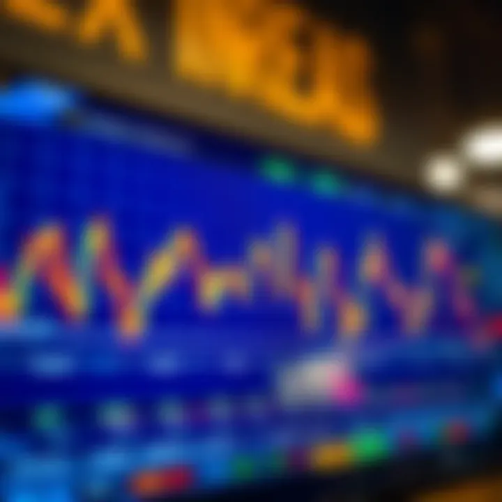 Currency Exchange Rate Trends Visualization Graph showing currency exchange rate trends on digital screen