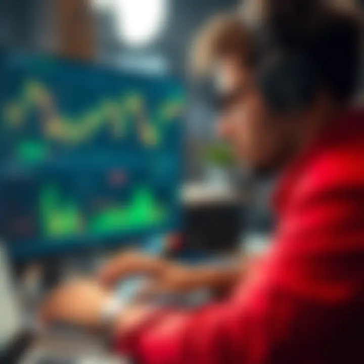 Trader working on laptop with forex charts displayed, illustrating focus on market analysis