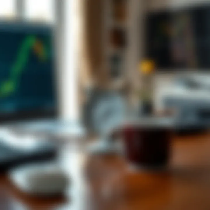 Balancing Trading Activities with Personal Time Desk setup with clock and coffee cup symbolizing balance between trading and personal time