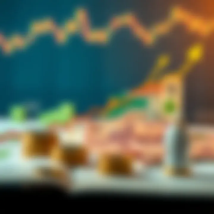 Conceptual graphic of financial growth with South African currency and upward trend lines