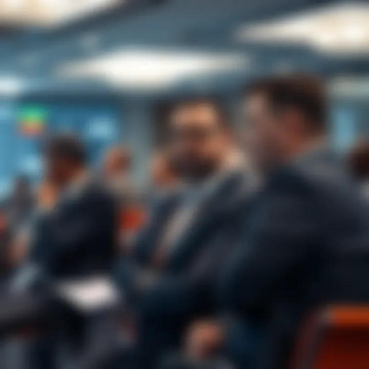 Group of traders exchanging ideas and discussing strategies in a seminar setting