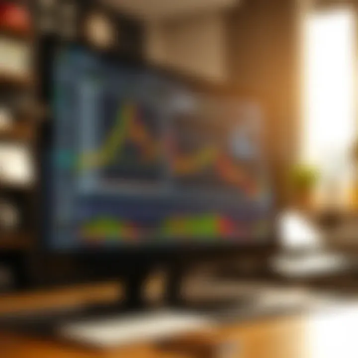 Computer screen showing forex trading simulation with real-time market data