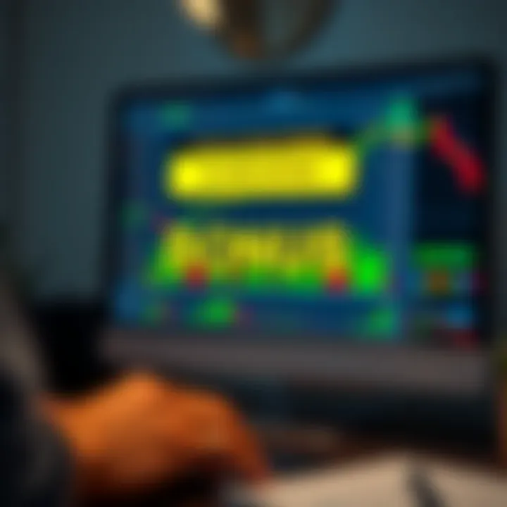 Illustration of a computer screen displaying binary options trading platform with highlighted bonus offer and financial charts