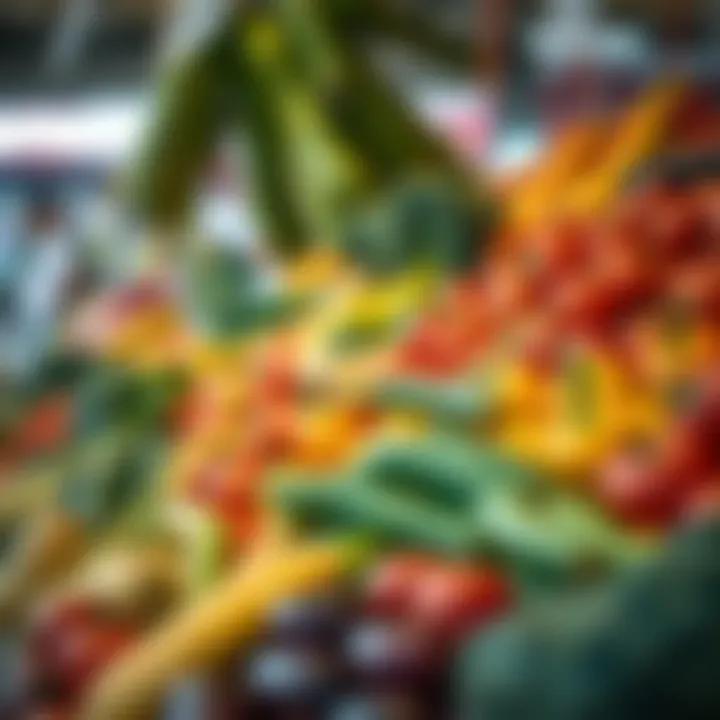 Fresh variety of fruits and vegetables displayed at Park Meadows Market stalls