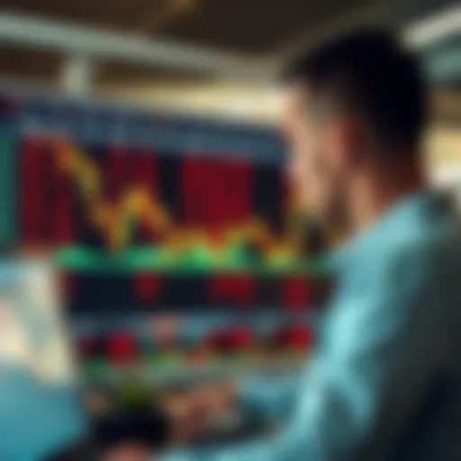 Forex trader analyzing economic calendar on a digital screen with global currency symbols