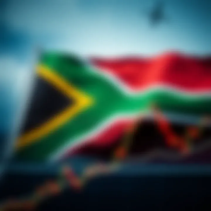 Graph showcasing forex trading trends with South African flag in background