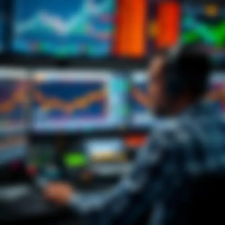 Conceptual graphic showing a trader analyzing video tutorials alongside live market data on multiple monitors