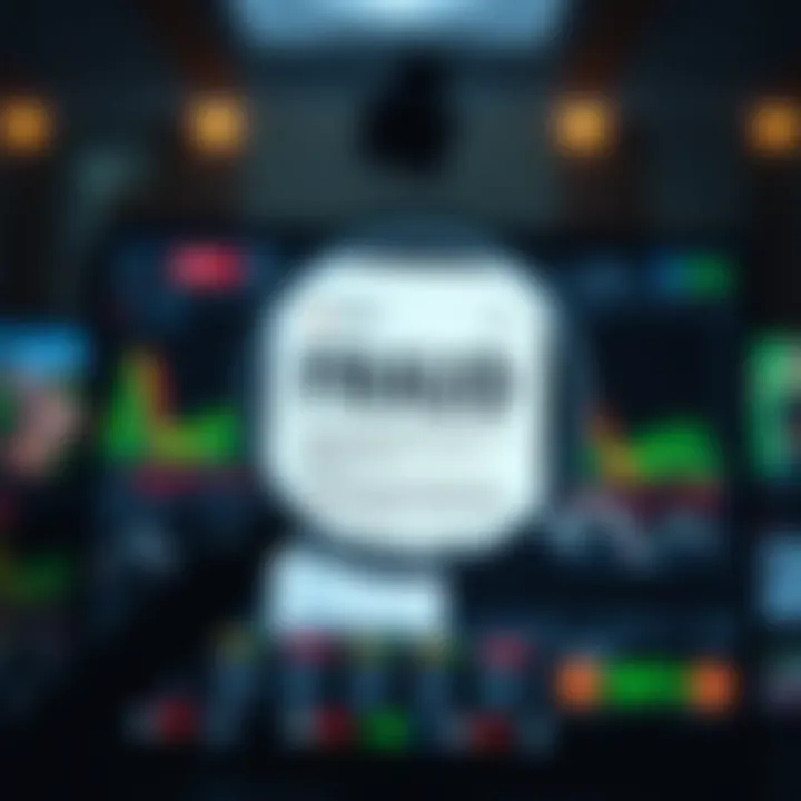 Illustration of a magnifying glass highlighting suspicious forex trading documents on a digital screen