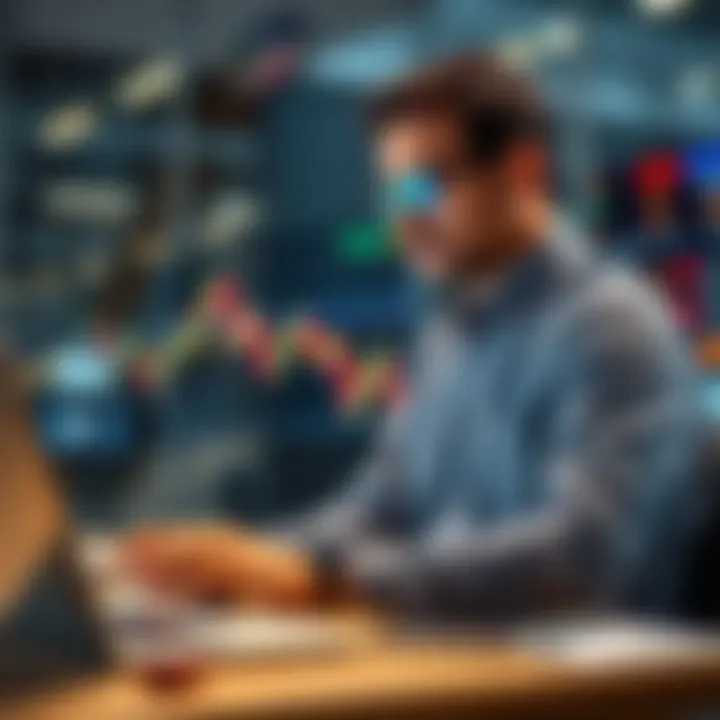 Conceptual illustration of a South African investor analyzing virtual stock market trends on a digital platform