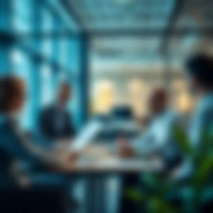 Corporate team discussing strategic risk management plans in modern workspace