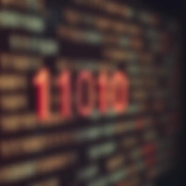 Visual representation of binary number system with bits and how characters are encoded in digital communication