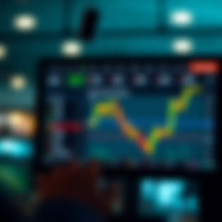 Illustration of a digital interface showing strategy testing and risk-free practice features