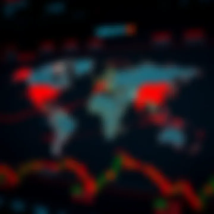 Global forex market sessions represented on a world map indicating major trading centers and their active hours