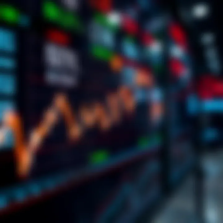 Graph showing currency exchange rates fluctuating on digital screens