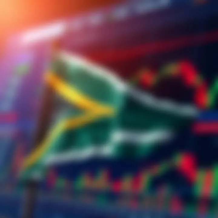 South African flag with financial charts representing forex trading and taxation