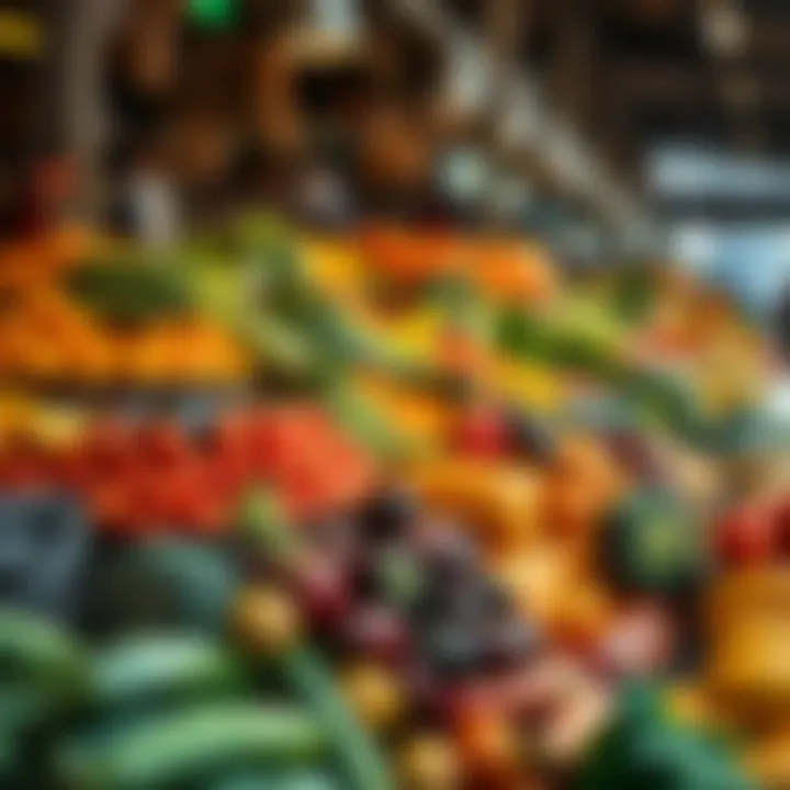 Fresh fruits and vegetables displayed at a bustling market stall in Somerset West during trading hours