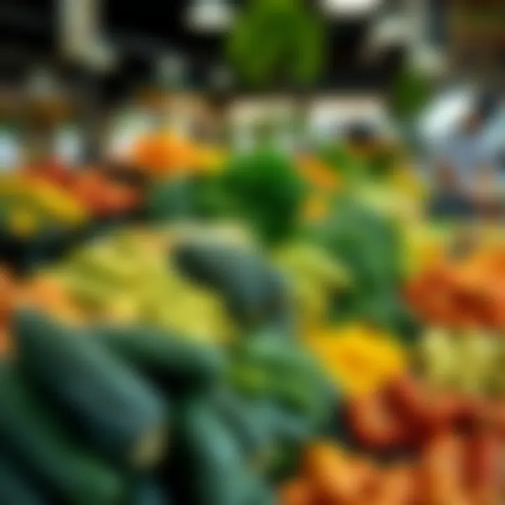 Colorful array of seasonal produce neatly arranged at Somerset West supplier’s trading venue with natural lighting