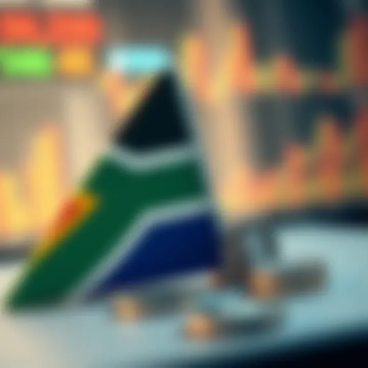 Diagram illustrating forex trading margin and leverage concepts with currency symbols and South African flag