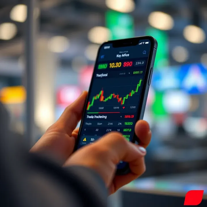 User interface displaying key features of a stock trading app on a smartphone in South Africa