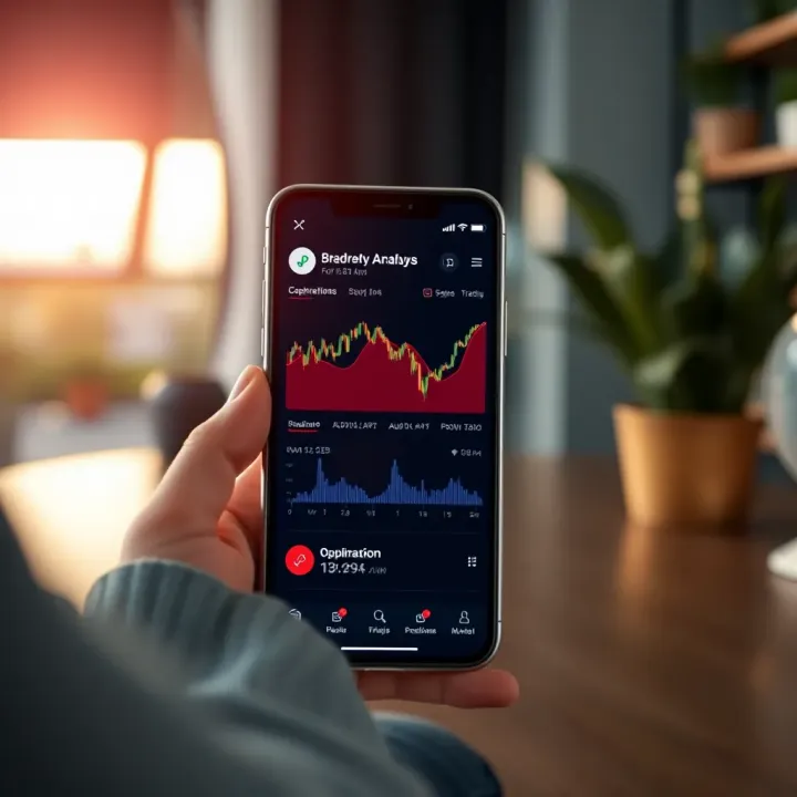 Mobile phone displaying user-friendly trading app interface with clear charts and navigation options