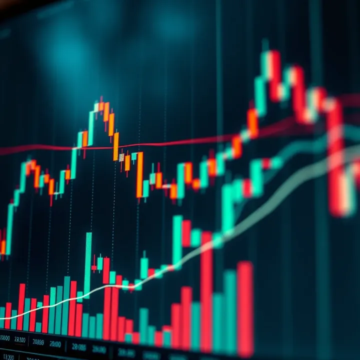 Visual representation of technical analysis tools with highlighted candlestick formations and trend lines on stock market chart