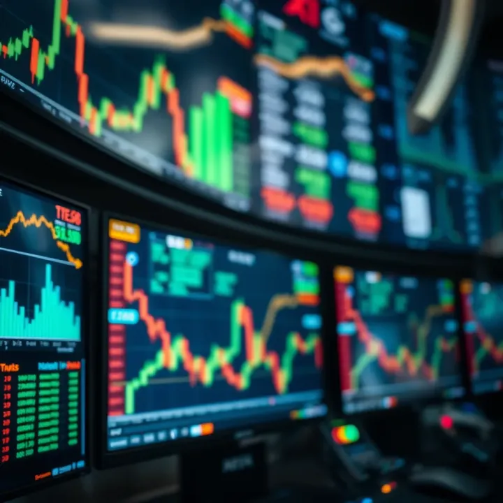 Visual Representation of Forex Market Trends and Currency Exchange Illustration of forex market trends and currency exchange rates on digital screens