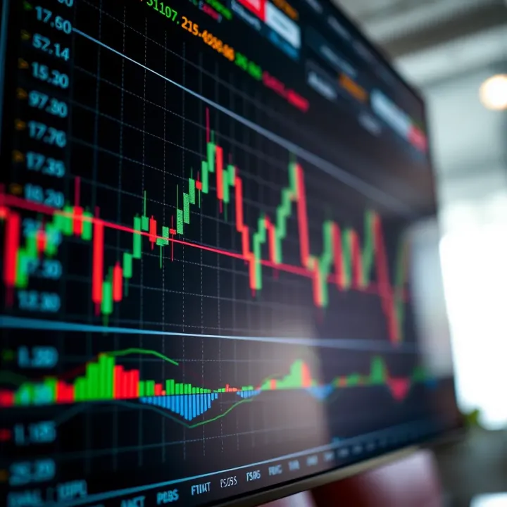 Chart displaying currency pairs with trend lines and candlestick patterns indicating forex market movements
