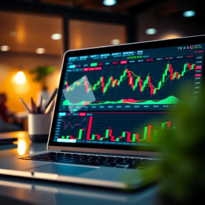 Forex Trading Dashboard with Market Analysis Laptop screen displaying forex trading dashboard with graphs and indicators