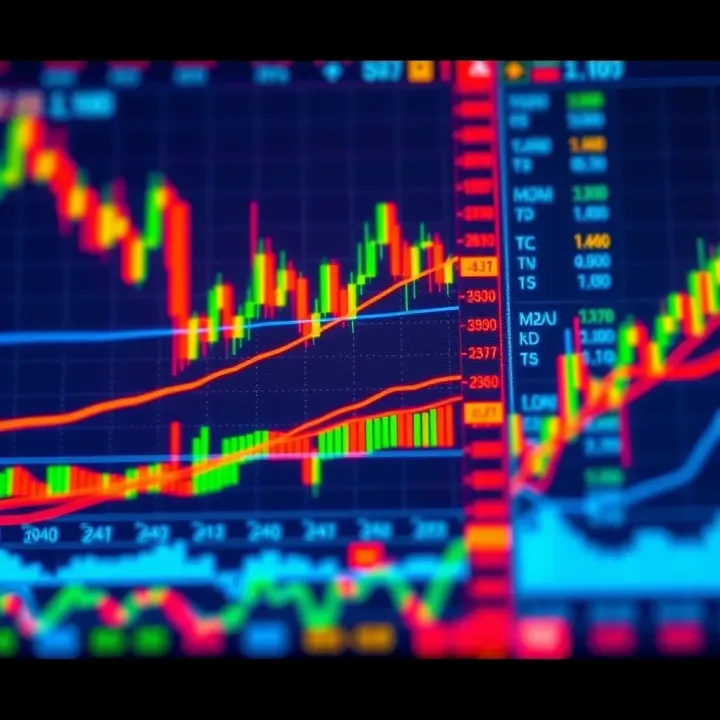 Graphical representation of forex trading concepts including currency pairs, trend lines, and candlestick charts