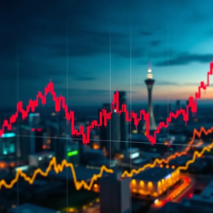 Currency Exchange Trends Influencing Forex Traders in Johannesburg Graph showing fluctuating currency exchange rates with Johannesburg skyline in the background